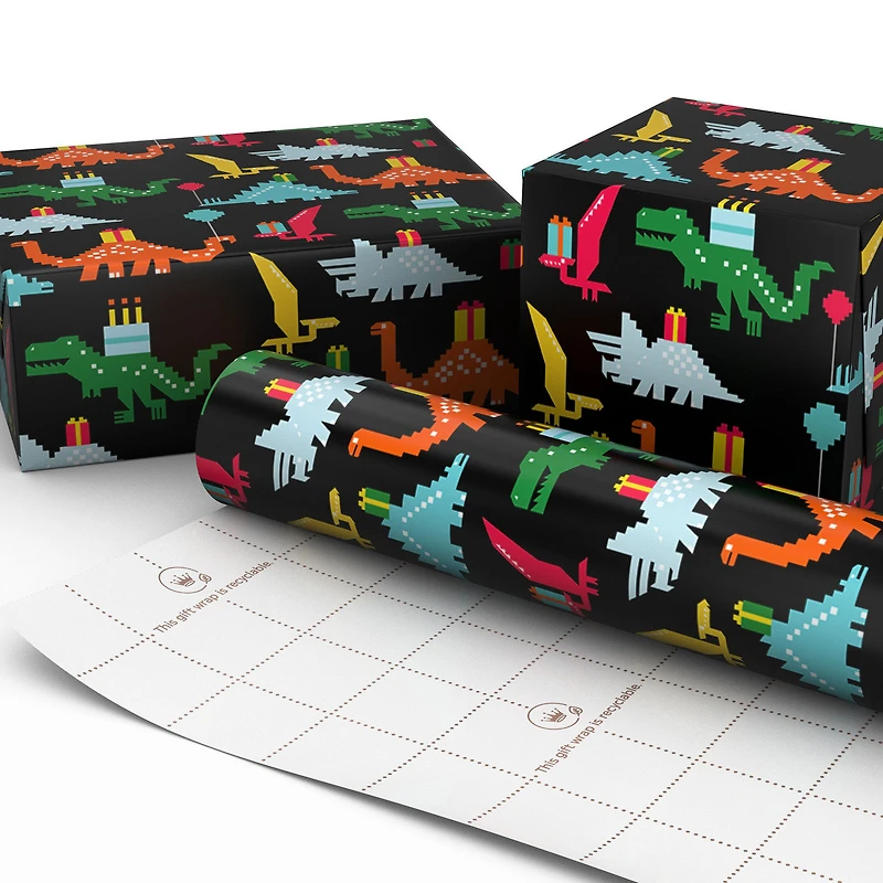 8-Bit Dinosaurs Birthday Wrapping Paper, 20 sq. ft. for only USD 4.99 | Hallmark