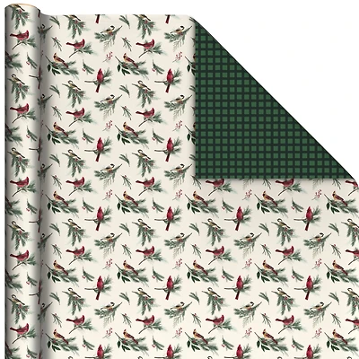 Cardinals/Green and Black Check Holiday Reversible Wrapping Paper Roll, 30 sq. ft. for only USD 4.99 | Hallmark