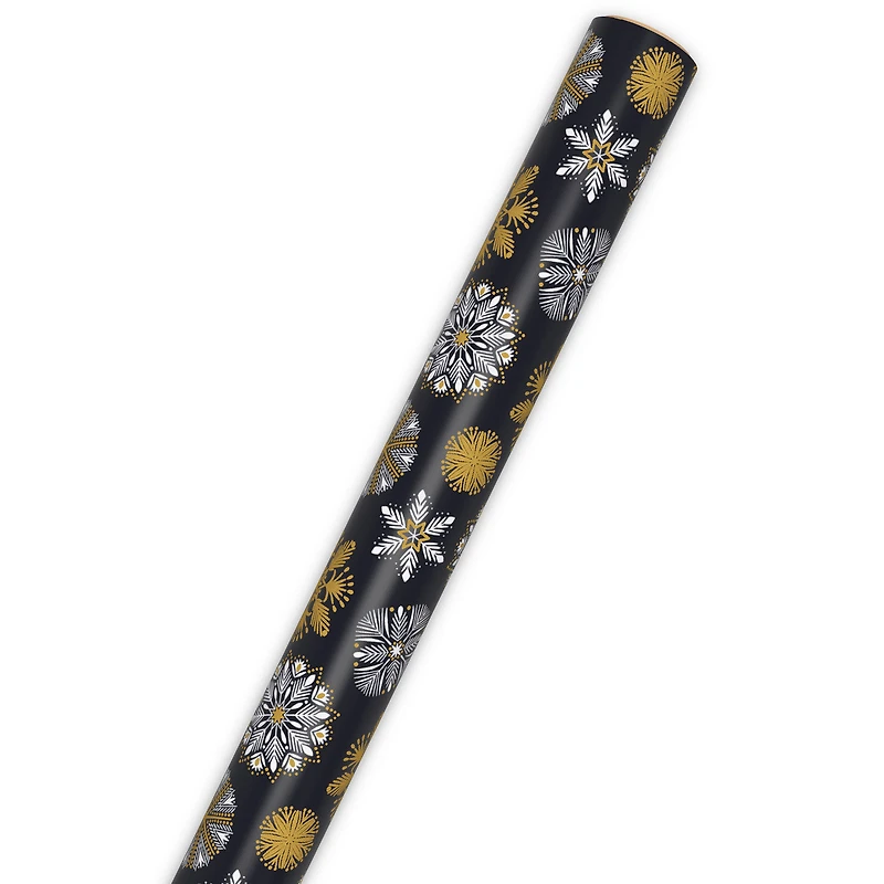White and Gold Snowflakes on Black Holiday Wrapping Paper Roll, 35 sq. ft. for only USD 4.99 | Hallmark