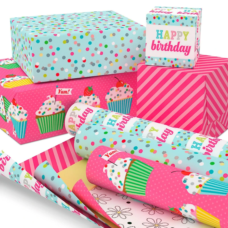Sweet Birthday 3-Pack Reversible Wrapping Paper, 75 sq. ft. total for only USD 16.99 | Hallmark