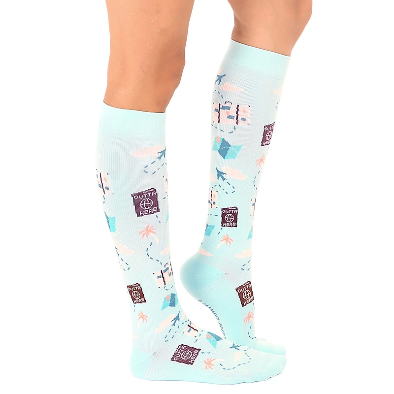 Living Royal Travel Icons on Aqua Compression Socks for only USD 15.00 | Hallmark