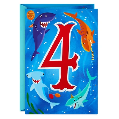 Fin-tastic Four Sharks 4th Birthday Card With Stickers for only USD 4.59 | Hallmark