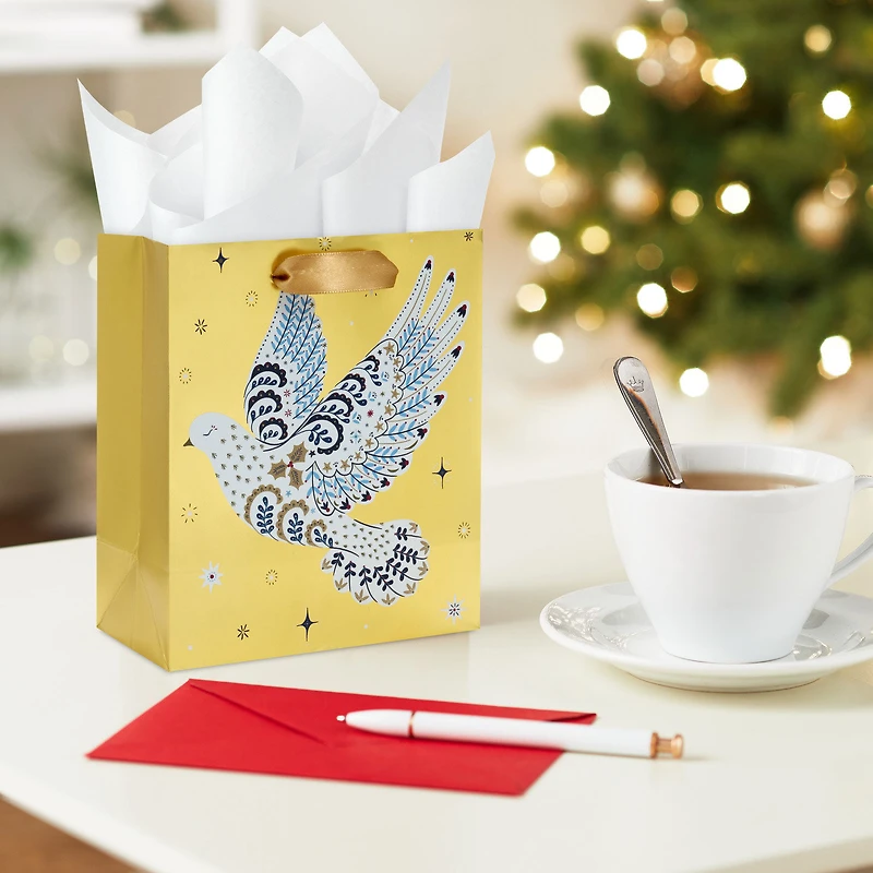 6.5" Floral Dove on Gold Small Holiday Gift Bag for only USD 2.49 | Hallmark