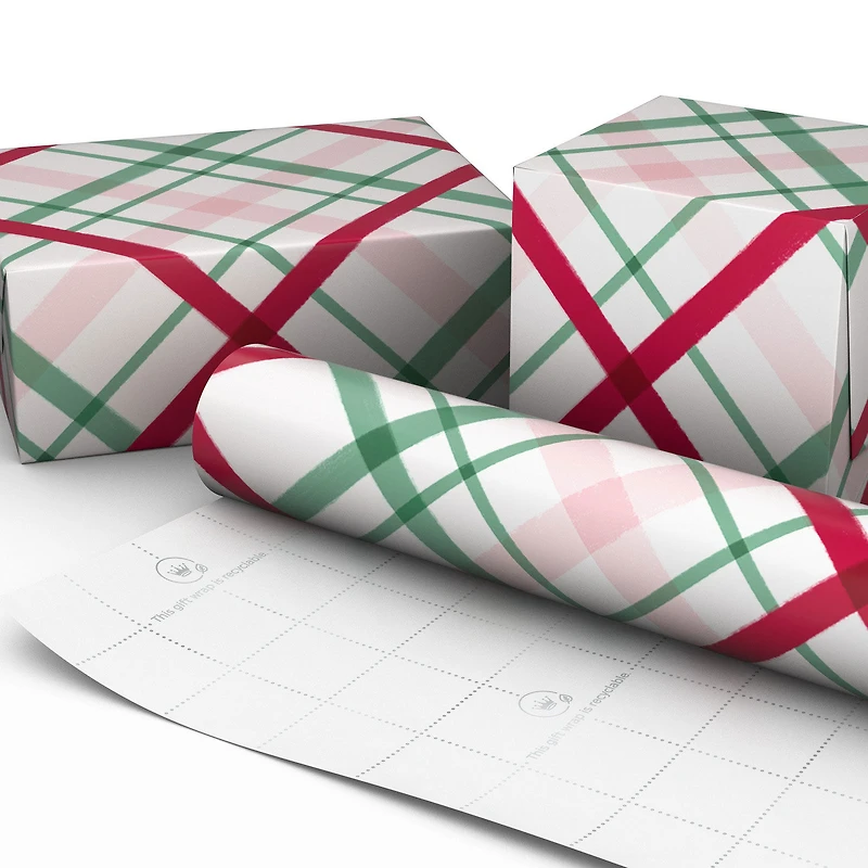 Peppermint-Scented Playful Plaid on White Christmas Wrapping Paper Roll, 20 sq. ft. for only USD 5.99 | Hallmark