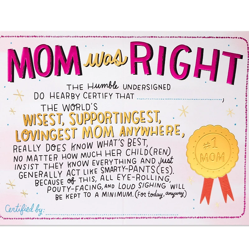 Mom Was Right Certificate Funny Birthday Card for Mom for only USD 5.59 | Hallmark