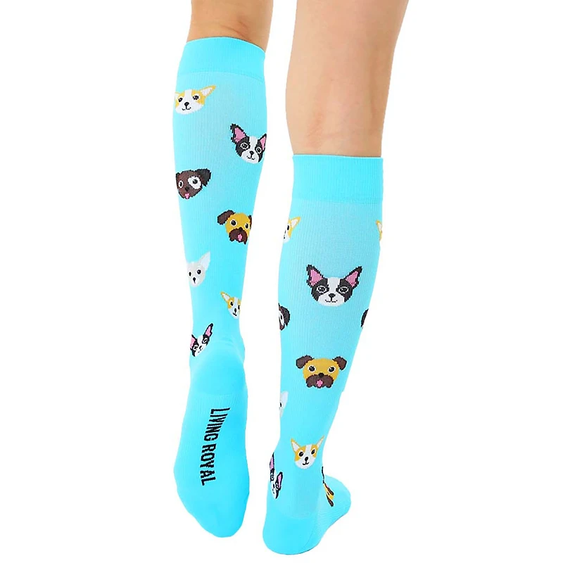 Living Royal Dog Faces on Bright Blue Compression Socks for only USD 15.00 | Hallmark