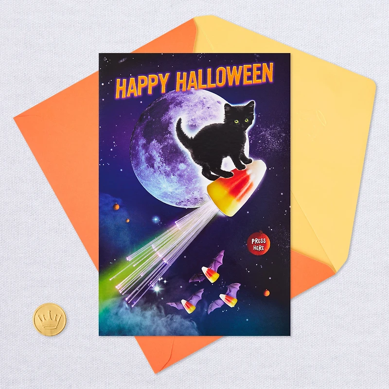 Cat on Light-Up Rocket Funny Musical Halloween Card for only USD 8.99 | Hallmark