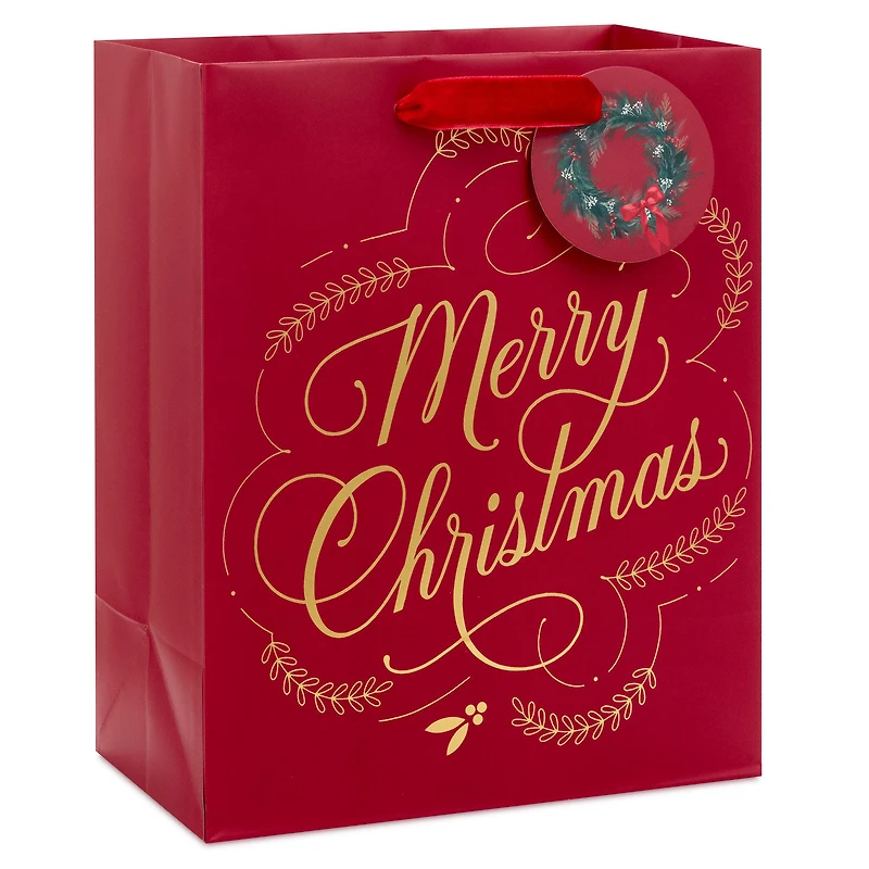 9.6" Gold Merry Christmas on Dark Red Medium Gift Bag for only USD 3.99 | Hallmark