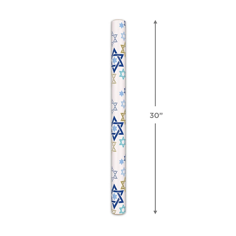 Stars of David on White Hanukkah Wrapping Paper Roll, 35 sq. ft. for only USD 4.99 | Hallmark