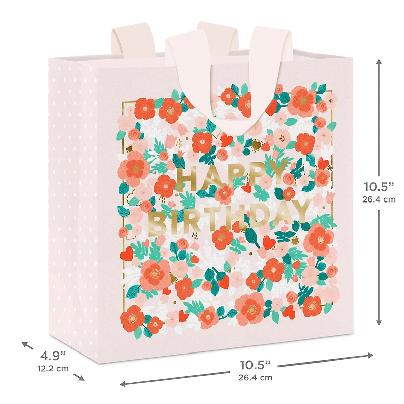 10.4" Happy Birthday Floral on Pink Large Square Gift Bag for only USD 9.99 | Hallmark