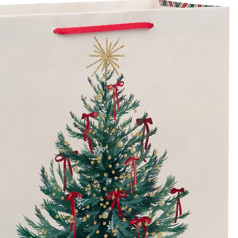 13" Evergreen With Red Bows on Cream Large Christmas Gift Bag for only USD 4.49 | Hallmark