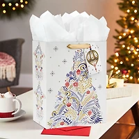13" Floral Evergreen on White Large Christmas Gift Bag for only USD 4.49 | Hallmark