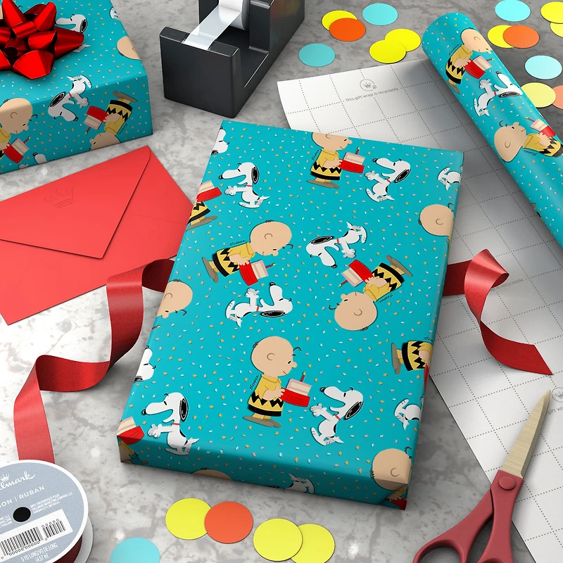 Peanuts® Charlie Brown and Snoopy With Cake Wrapping Paper, 17.5 sq. ft. for only USD 4.99 | Hallmark