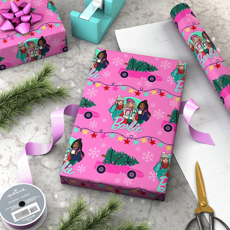 Barbie™ and Friends on Pink Christmas Wrapping Paper Roll, 25 sq. ft. for only USD 4.99 | Hallmark