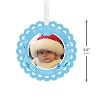 Baby's First Christmas Blue Scalloped Metal Personalized Ornament, Custom Photo and Text for only USD 17.99 | Hallmark