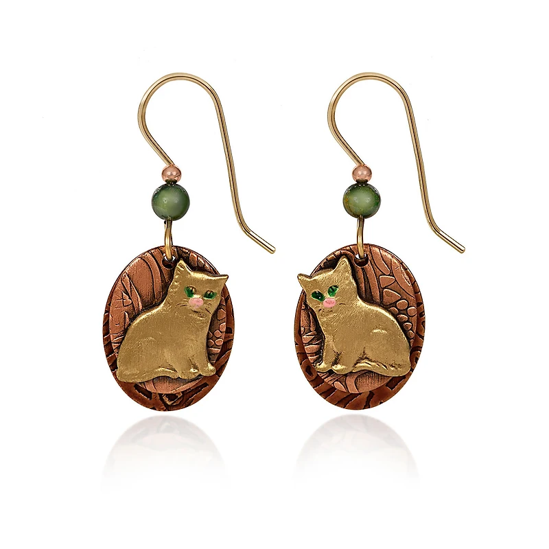 Silver Forest Cat on Layered Gold-Tone Mixed Metal Drop Earrings for only USD 18.00 | Hallmark