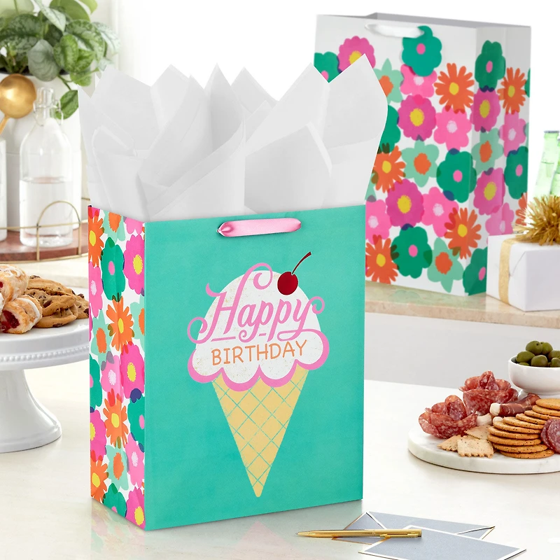 Flowers and Ice Cream 2-Pack Birthday Gift Bag Bundle for only USD 8.99 | Hallmark