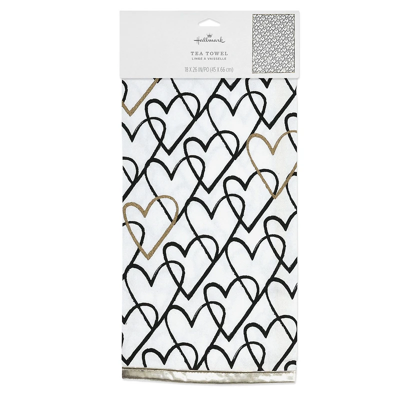 Black and Gold Heart Doodles Tea Towel, 18x24 for only USD 14.99 | Hallmark
