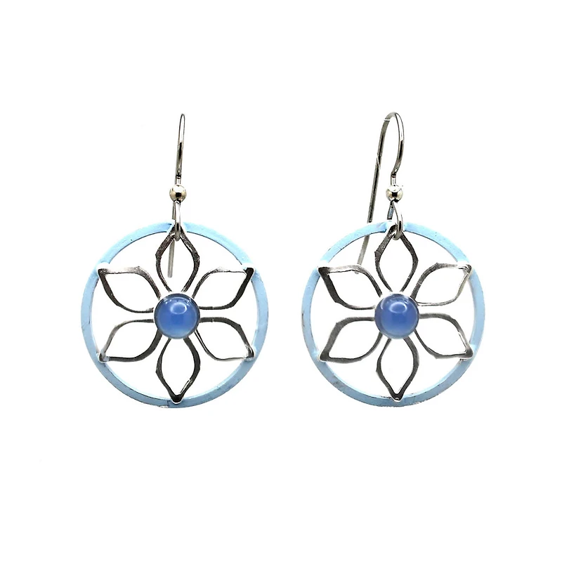 Silver Forest Open Flower With Blue Onyx Silver Metal Earrings for only USD 20.00 | Hallmark