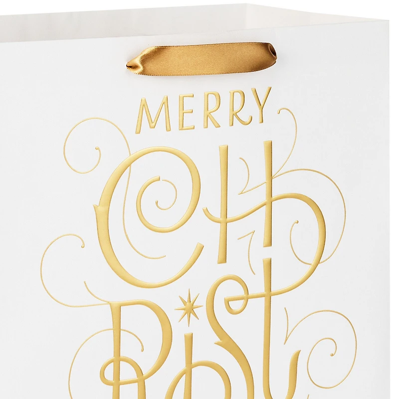 13" Merry Christmas Gold Calligraphy on White Large Gift Bag for only USD 4.99 | Hallmark
