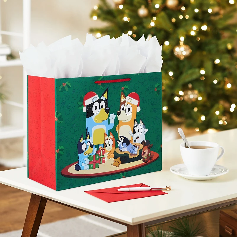 10.4" Bluey Family on Green Large Christmas Gift Bag for only USD 4.49 | Hallmark