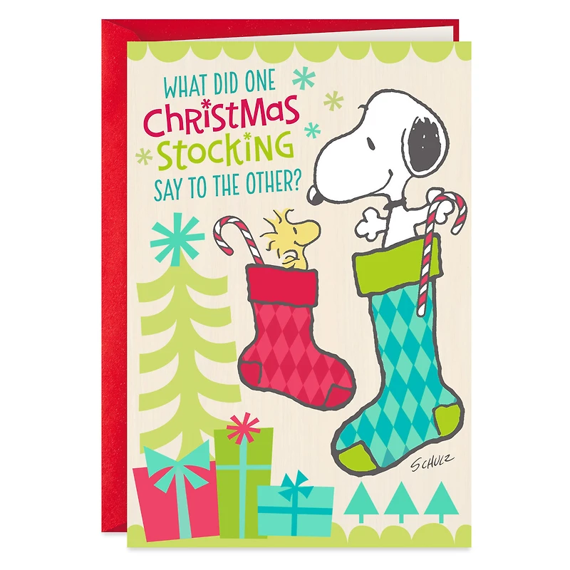 Peanuts® Snoopy and Woodstock in Stockings Funny Christmas Card for only USD 2.00 | Hallmark