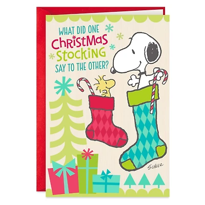 Peanuts® Snoopy and Woodstock in Stockings Funny Christmas Card for only USD 2.00 | Hallmark