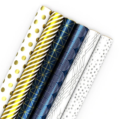 Geometric Metallics 6-Pack Assorted Wrapping Paper Roll Bundle, 180 sq. ft. total for only USD 29.99 | Hallmark