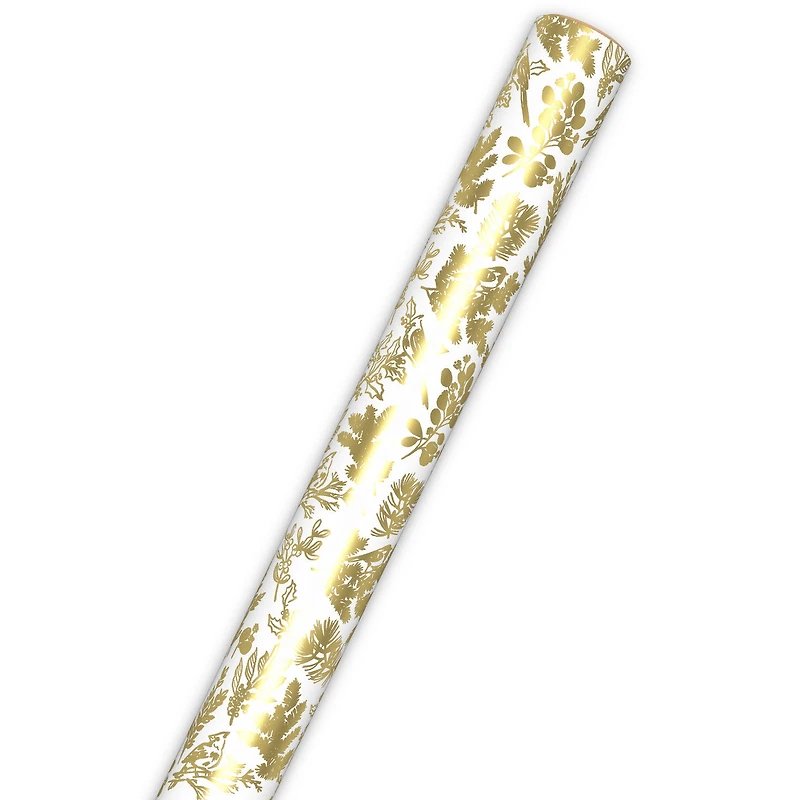 Gold Birds and Botanicals on White Foil Christmas Wrapping Paper Roll, 22.5 sq. ft. for only USD 4.99 | Hallmark
