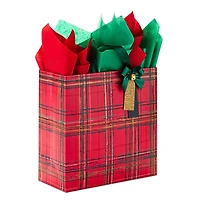 12.5" Red Plaid With Bell Extra-Large Christmas Gift Bag With Tissue Paper for only USD 11.99 | Hallmark