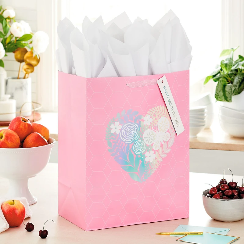 17" Pink Floral Heart XL Mother's Day Gift Bag With Tissue for only USD 8.99 | Hallmark