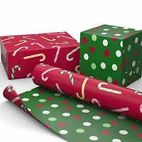 Candy Canes on Red/Dots on Green Christmas Reversible Wrapping Paper Roll, 30 sq. ft. for only USD 4.99 | Hallmark