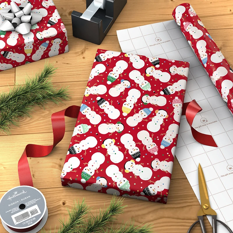 Snow Kiddos on Red Jumbo Holiday Wrapping Paper Roll, 90 sq. ft. for only USD 9.99 | Hallmark