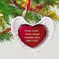 Forever Loved Memorial Heart and Angel Wings Personalized Ornament