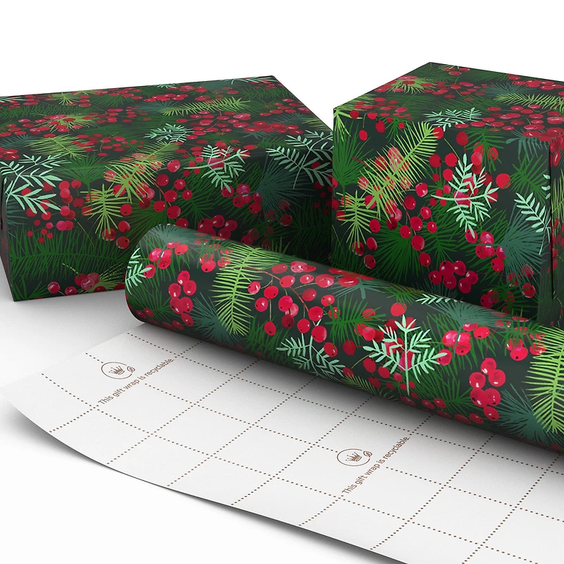 Pine Branches and Red Berries Jumbo Christmas Wrapping Paper Roll, 90 sq. ft. for only USD 9.99 | Hallmark