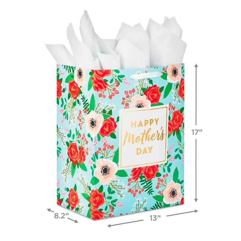 17" Teal Floral XL Mother's Day Gift Bag With Tissue for only USD 7.99 | Hallmark