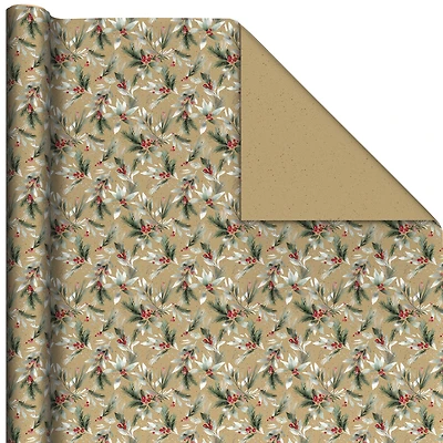 Kraft Greenery/Brown Flecks Holiday Reversible Wrapping Paper Roll, 22.5 sq. ft. for only USD 4.99 | Hallmark