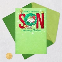 Peanuts® Snoopy and Woodstock in Wreath Christmas Card for Son for only USD 5.99 | Hallmark