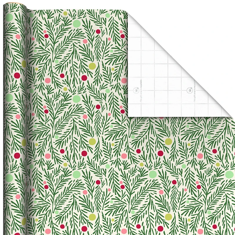 Pine Branches and Polka Dots on Cream Holiday Wrapping Paper Roll, 35 sq. ft. for only USD 4.99 | Hallmark