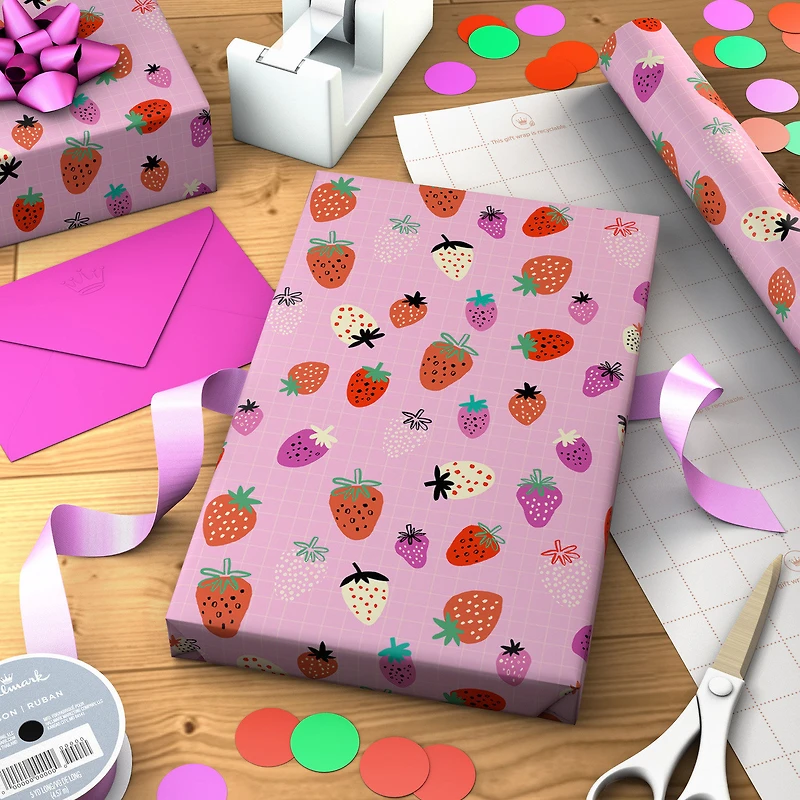 Strawberry-Scented Colorful Berries on Pink Wrapping Paper Roll, 15 sq. ft. for only USD 5.99 | Hallmark