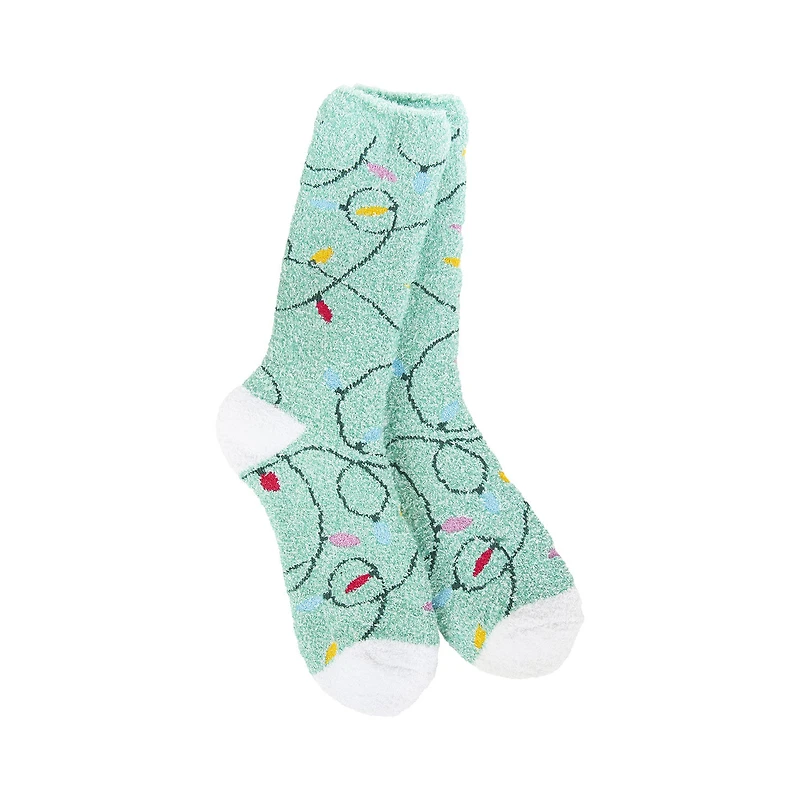 Crescent Sock Company Holiday Lights on Mint Green Cozy Crew Socks for only USD 15.99 | Hallmark