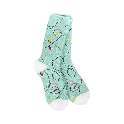 Crescent Sock Company Holiday Lights on Mint Green Cozy Crew Socks for only USD 15.99 | Hallmark