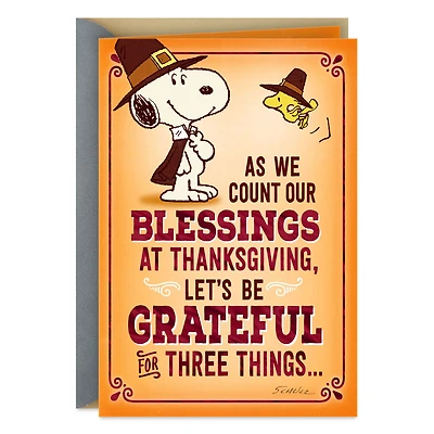 Peanuts® Snoopy and Woodstock Counting Our Blessings Funny Thanksgiving Card for only USD 2.99 | Hallmark
