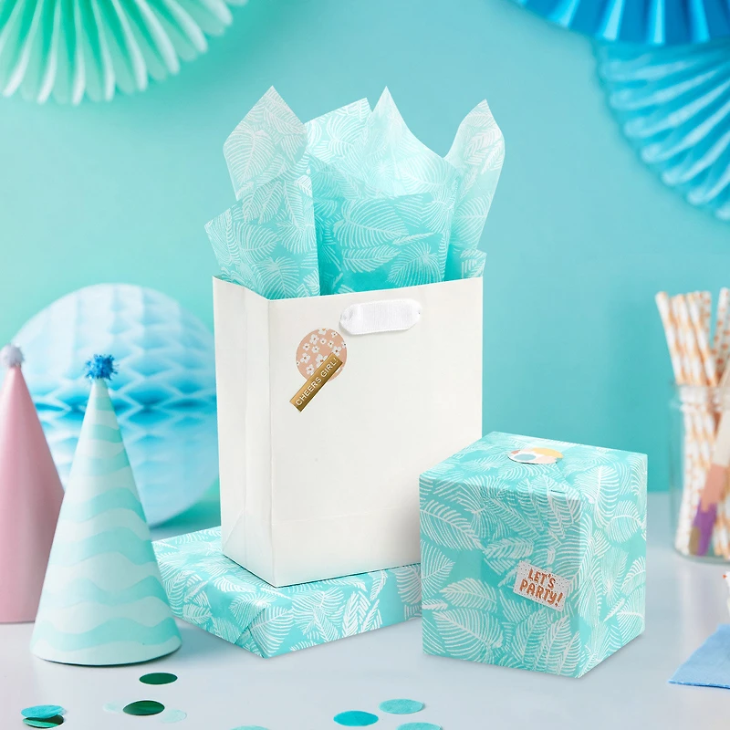 Tropical Leaves on Aqua Tissue Paper With Gift Tag Stickers, 6 sheets for only USD 2.99 | Hallmark