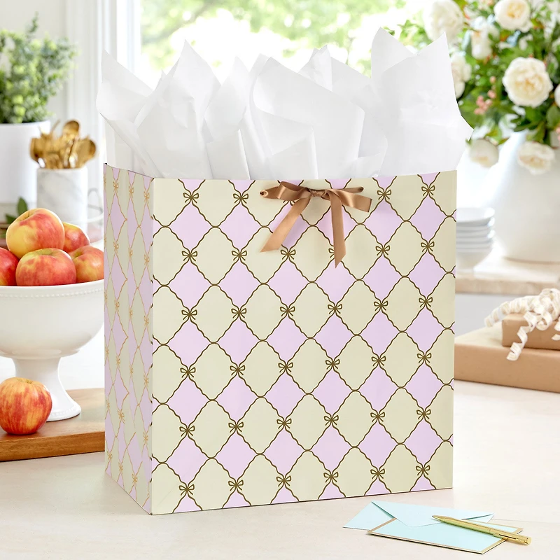 15" Gold Bow Lattice on Pink and Cream Extra-Deep Gift Bag for only USD 6.79 | Hallmark