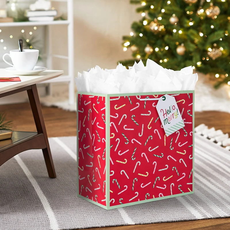 15" Merry Candy Canes on Red Extra-Deep Christmas Gift Bag for only USD 5.49 | Hallmark