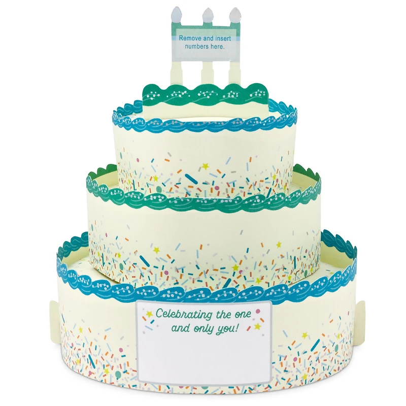 Blue and Green Confetti Cake Pick-a-Number Customizable Pop-Up Birthday Card for only USD 9.99 | Hallmark