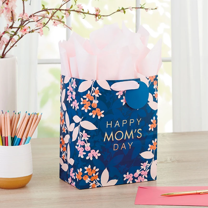 9.6" Floral on Navy Medium Mother's Day Gift Bag With Tissue for only USD 4.99 | Hallmark