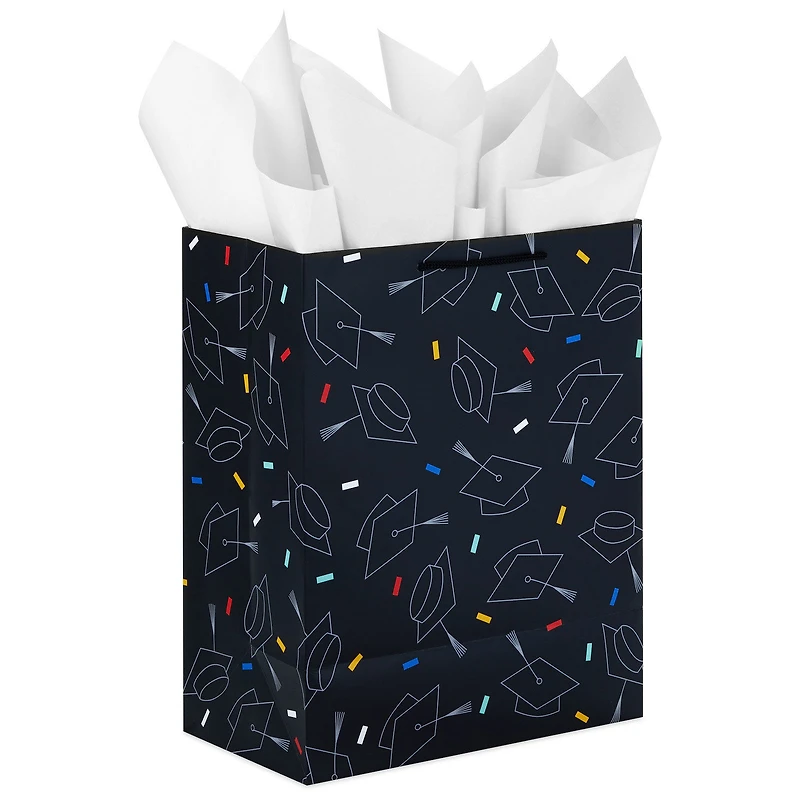 13" Grad Hats on Black Large Gift Bag With Graduation Card and Tissue Paper for only USD 9.99 | Hallmark