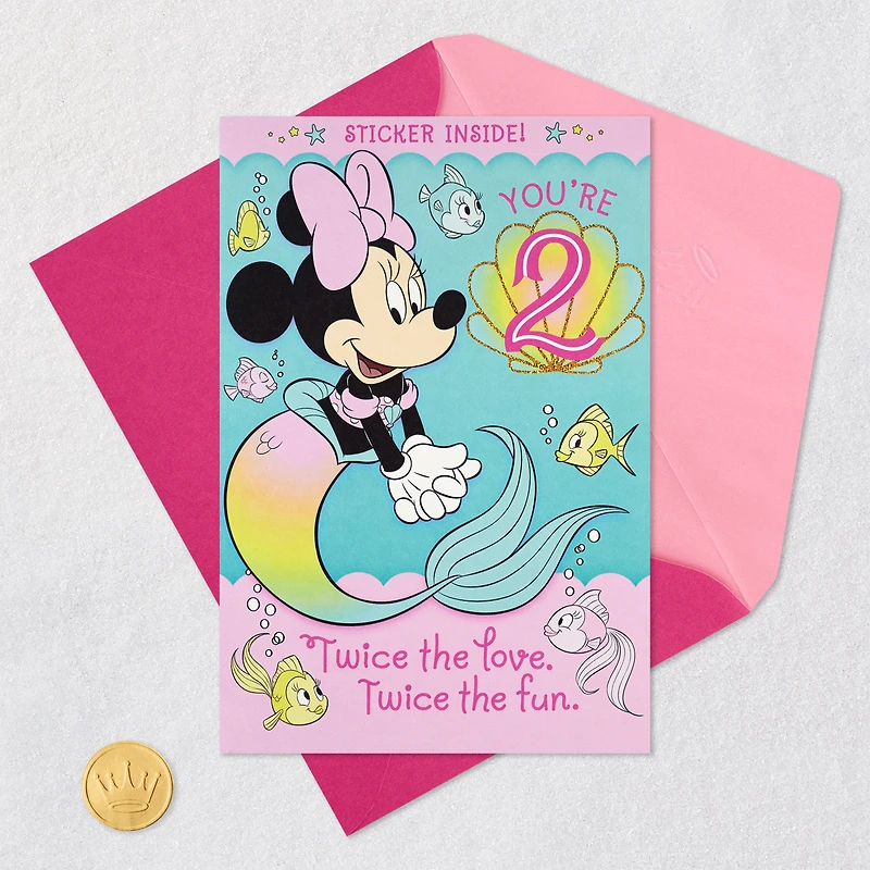 Disney Minnie Mouse You're Twice the Fun 2nd Birthday Card With Sticker for only USD 3.99 | Hallmark